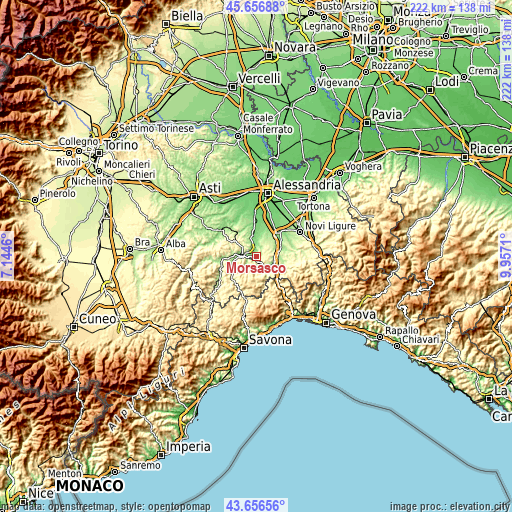 Topographic map of Morsasco