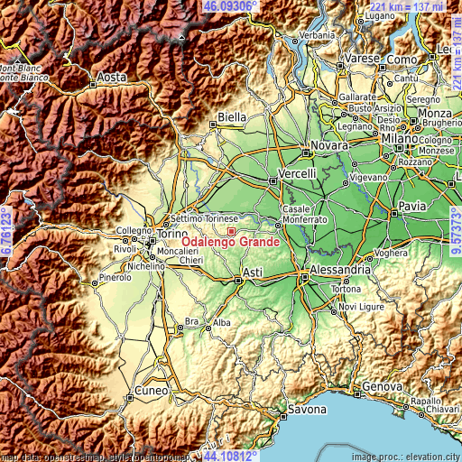 Topographic map of Odalengo Grande