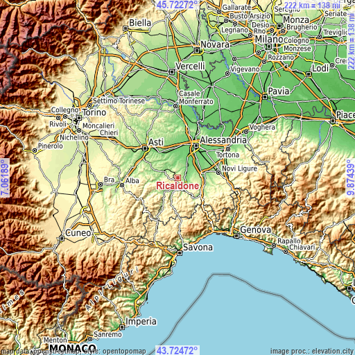 Topographic map of Ricaldone