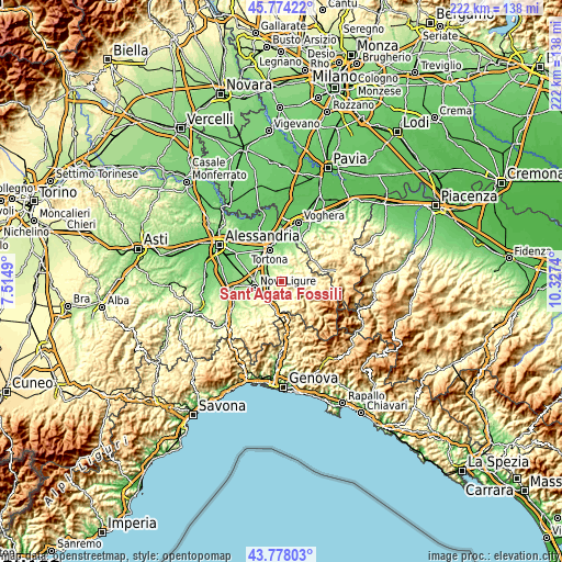 Topographic map of Sant'Agata Fossili