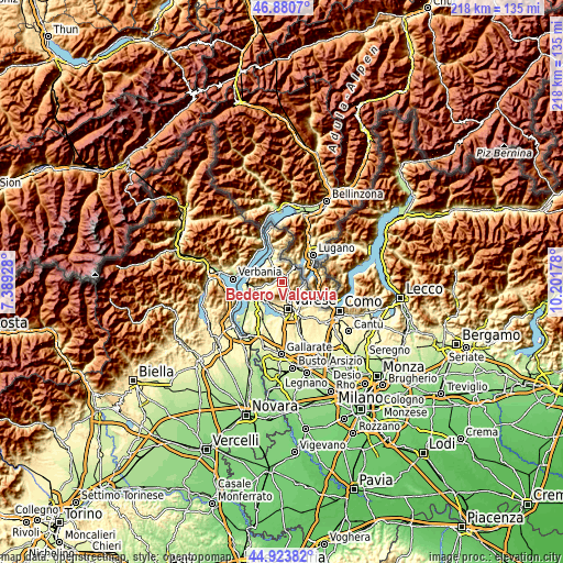 Topographic map of Bedero Valcuvia