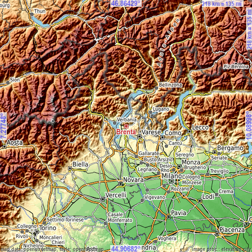 Topographic map of Brenta