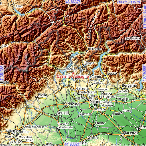 Topographic map of Castello Cabiaglio