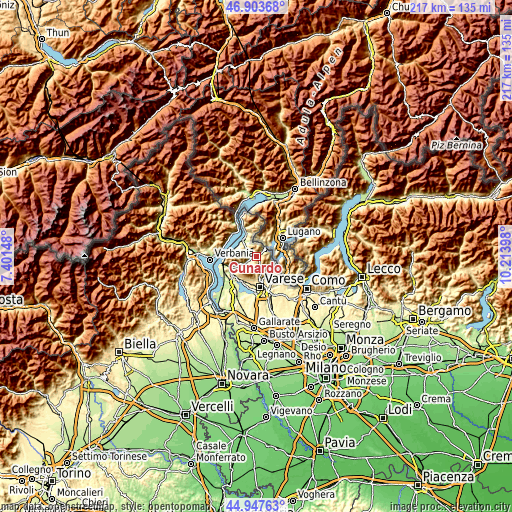 Topographic map of Cunardo