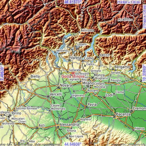Topographic map of Gorla Minore
