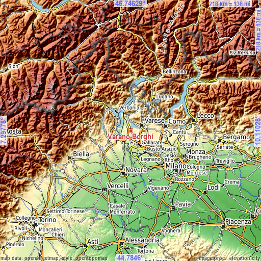 Topographic map of Varano Borghi