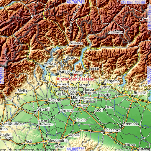 Topographic map of Albese Con Cassano