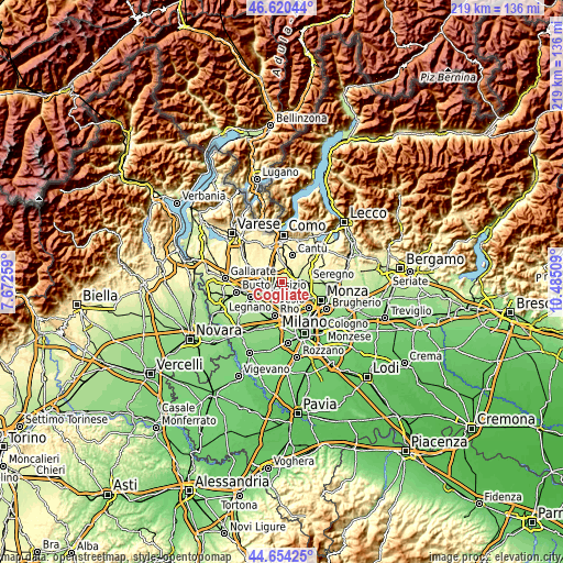 Topographic map of Cogliate