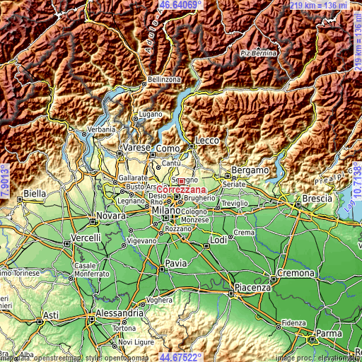 Topographic map of Correzzana