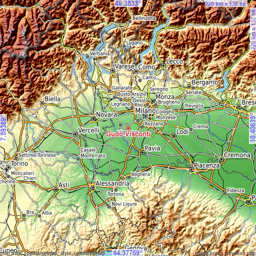 Topographic map of Gudo Visconti