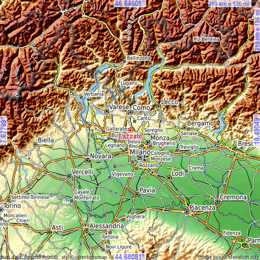 Topographic map of Lazzate