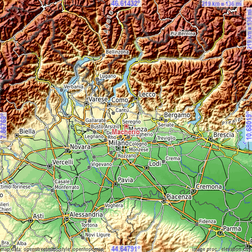 Topographic map of Macherio