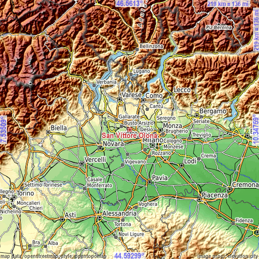 Topographic map of San Vittore Olona