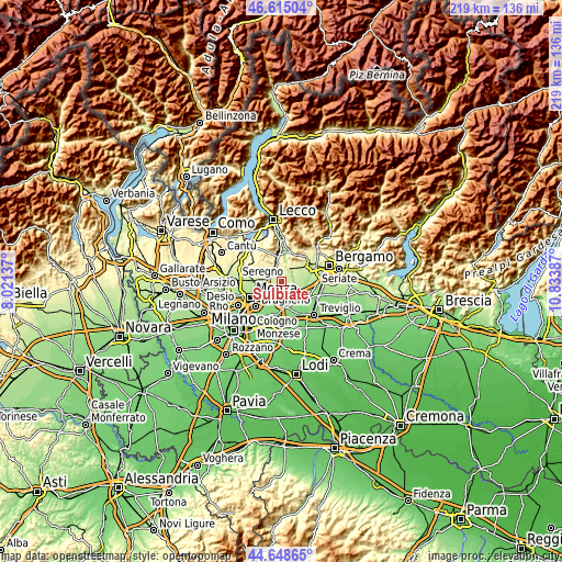 Topographic map of Sulbiate