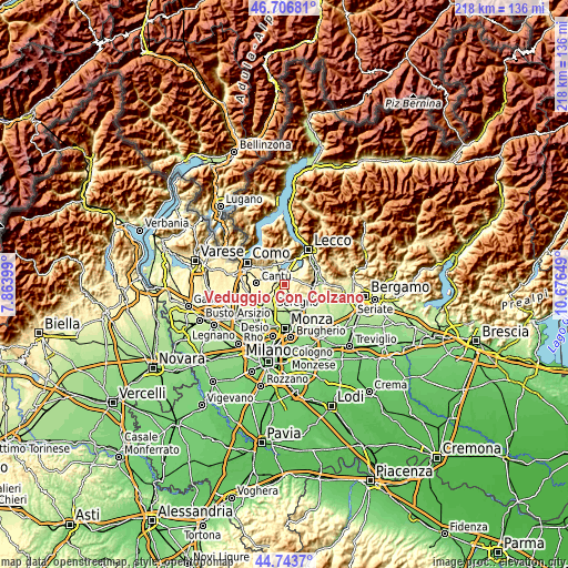 Topographic map of Veduggio Con Colzano