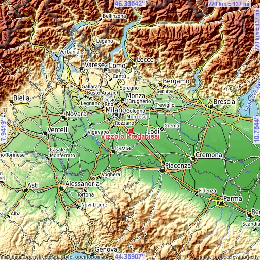 Topographic map of Vizzolo Predabissi