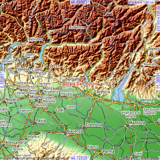 Topographic map of Adrara San Rocco