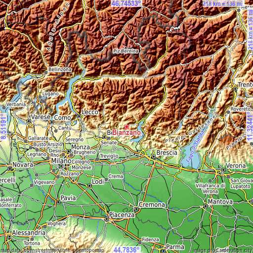 Topographic map of Bianzano