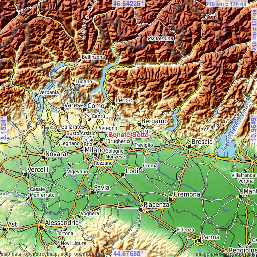 Topographic map of Bonate Sotto