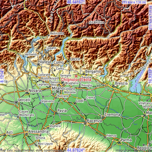 Topographic map of Chignolo d'Isola