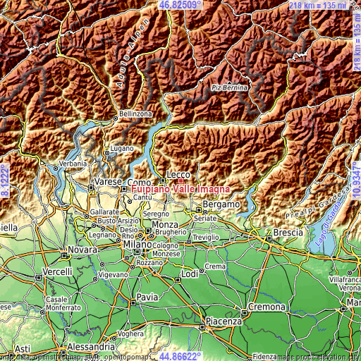 Topographic map of Fuipiano Valle Imagna