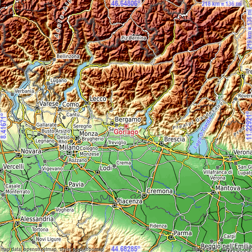 Topographic map of Gorlago