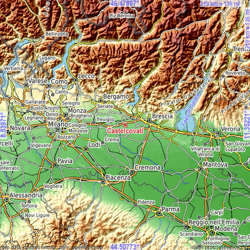 Topographic map of Castelcovati