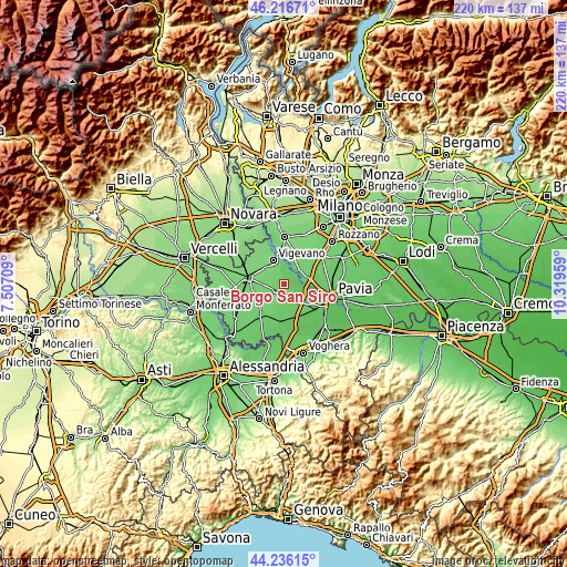 Topographic map of Borgo San Siro
