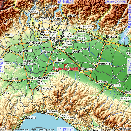 Topographic map of Costa de' Nobili