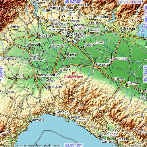 Topographic map of Golferenzo