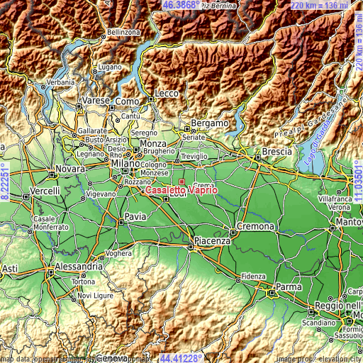 Topographic map of Casaletto Vaprio