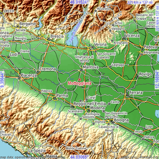 Topographic map of Motteggiana