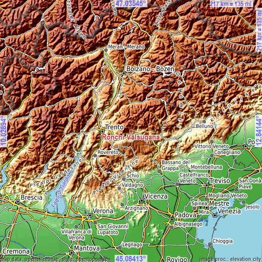 Topographic map of Ronchi Valsugana