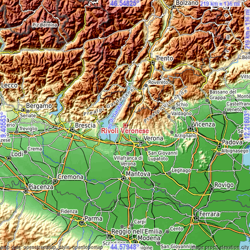 Topographic map of Rivoli Veronese