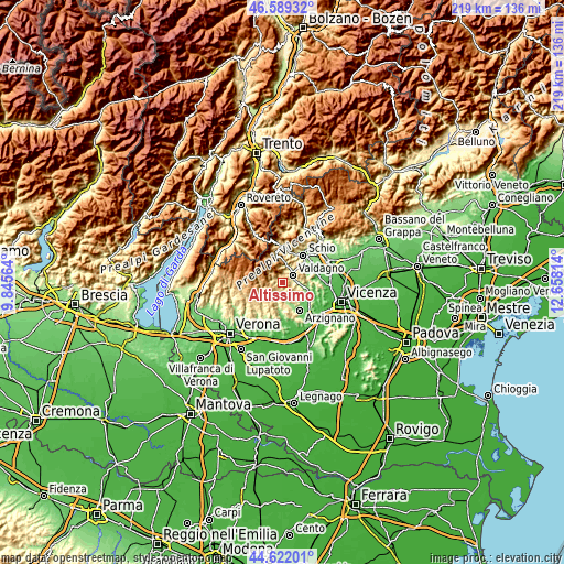 Topographic map of Altissimo