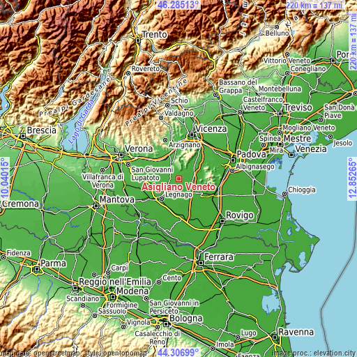 Topographic map of Asigliano Veneto