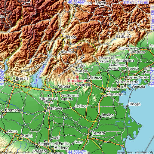 Topographic map of Brogliano