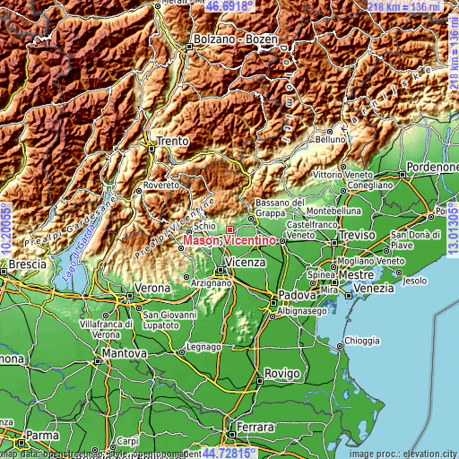 Topographic map of Mason Vicentino