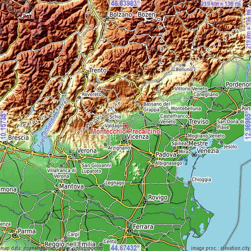 Topographic map of Montecchio Precalcino