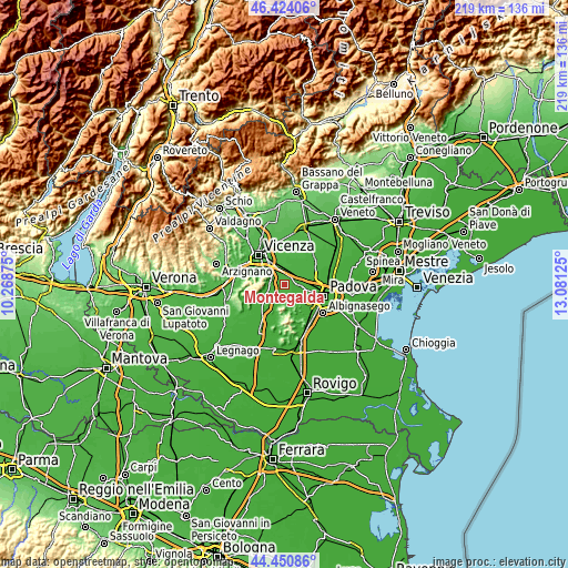Topographic map of Montegalda