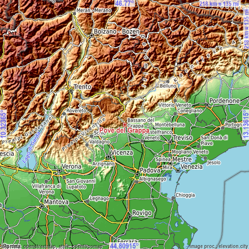 Topographic map of Pove del Grappa