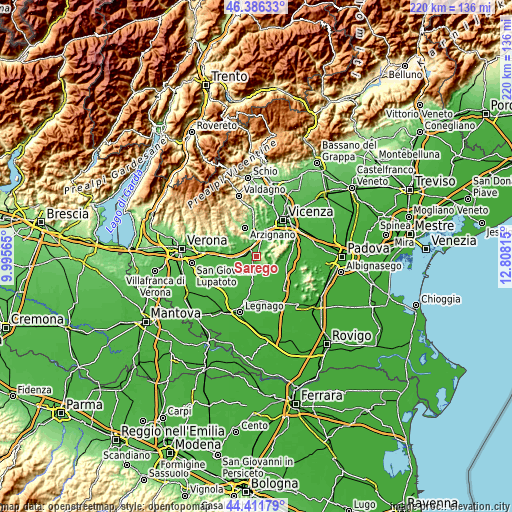 Topographic map of Sarego