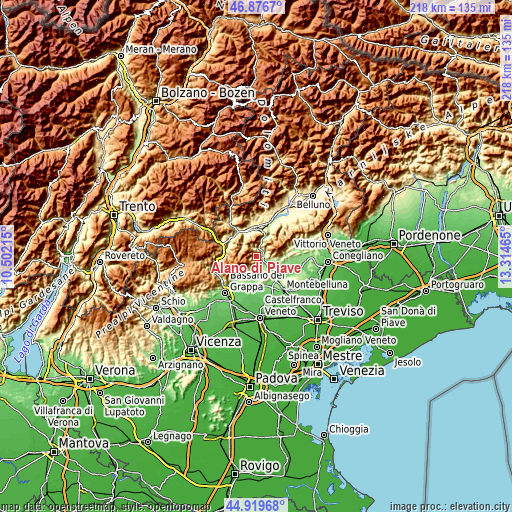 Topographic map of Alano di Piave