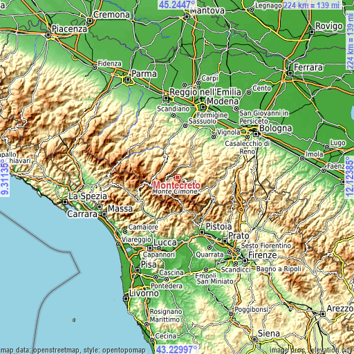 Topographic map of Montecreto