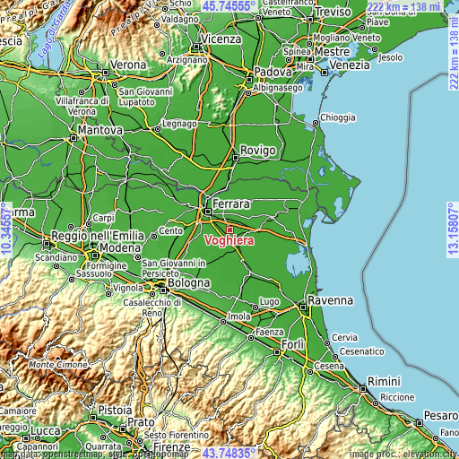 Topographic map of Voghiera