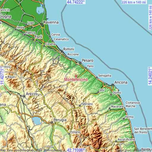 Topographic map of Montefelcino