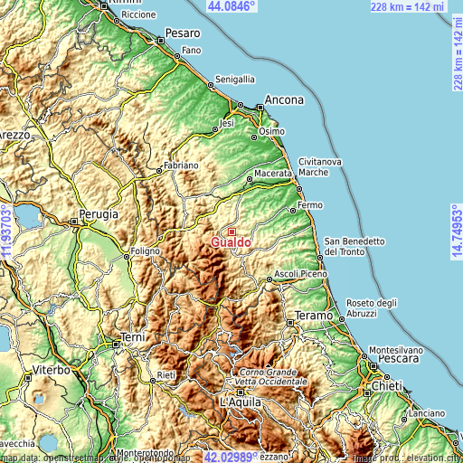 Topographic map of Gualdo