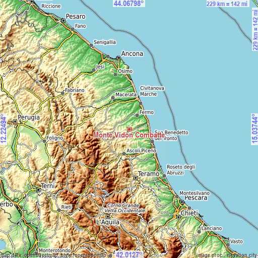 Topographic map of Monte Vidon Combatte