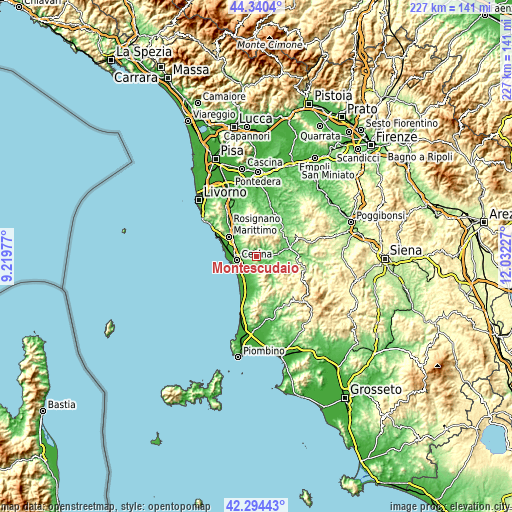 Topographic map of Montescudaio