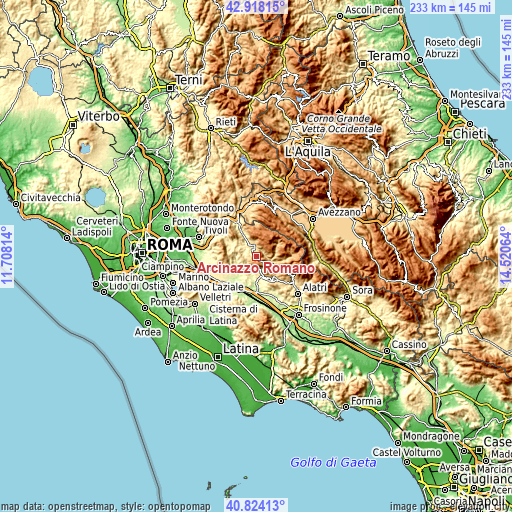 Topographic map of Arcinazzo Romano
